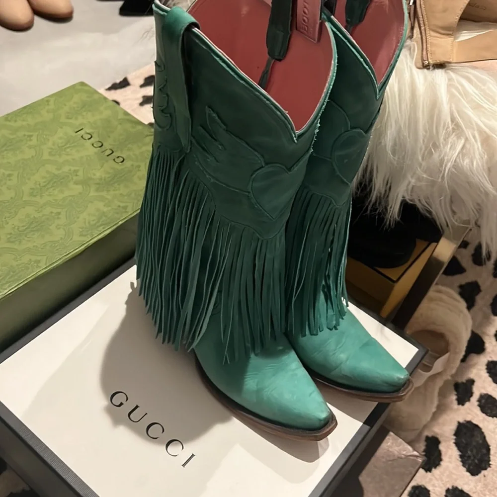 Junk Gypsy Lane Fringe Teal Cowboy 🤠 Boots 7.5 7 - Picture 12 of 16